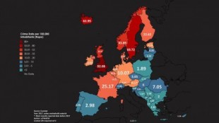 ¿Cuál es el ratio de criminalidad en cada país europeo?