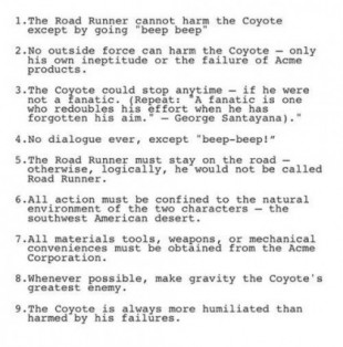 Las reglas de Chuck Jones, creador del Coyote y el Correcaminos, para sus piezas animadas [ENG]
