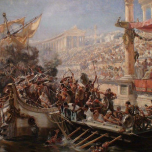 Las trirremes y los quinquerremes de la marina en la antigua Roma